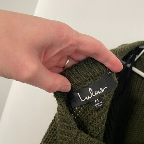 LULUS LULU'S Bringing Sexy Back Backless Sweater Dress Olive Green V-Neck Back M - Picture 5 of 15